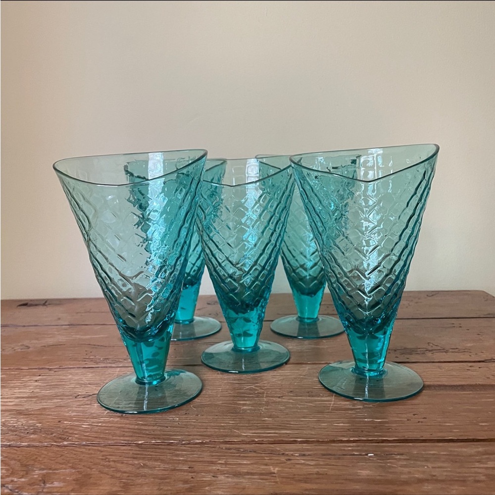 Gelato Ice Cream Waffle Cone Textured Glasses Bormioli Rocco Italy Vintage 1960s